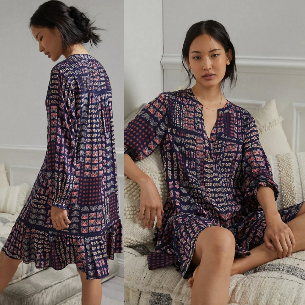 Anthropologie Diana Pintucked Tunic Dress-fits like LG